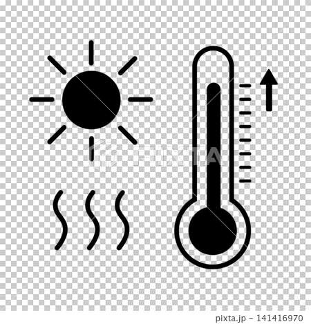 High temperature thermometer pictogram to warn of the risk of heatstroke High temperature thermometer pictogram to warn of the risk of heatstroke 141416970