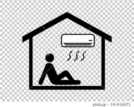 家の中で涼んで熱中症対策をする女性のピクトグラム 家の中で涼んで熱中症対策をする女性のピクトグラム 141416971