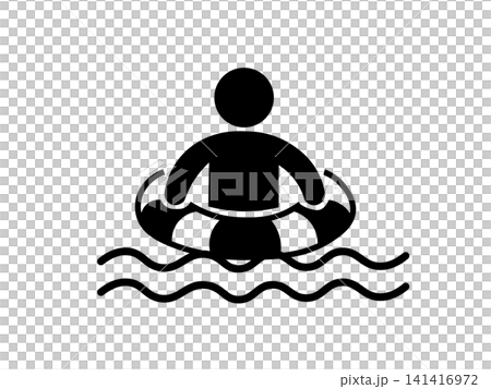 浮き輪を着けて安全に泳ぐ人の注意ピクトグラム 浮き輪を着けて安全に泳ぐ人の注意ピクトグラム 141416972