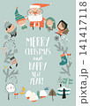 Cartoon Cute Frame With Santa Claus and Children 141417118