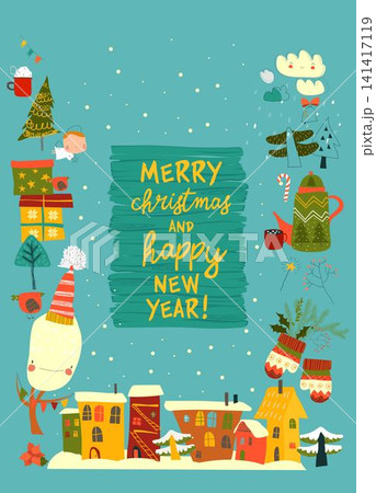 Cute Cartoon Frame With Christmas Elements 141417119