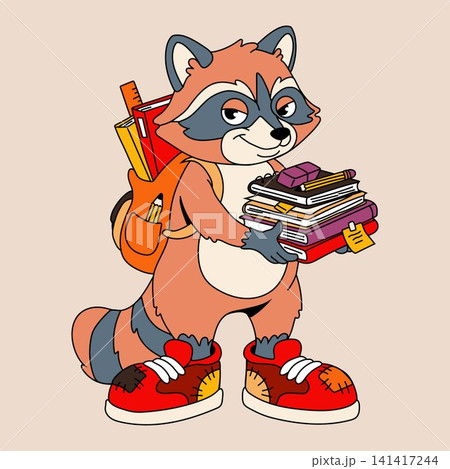 Adorable Raccoon Character with Backpack Adorable Raccoon Character with Backpack 141417244