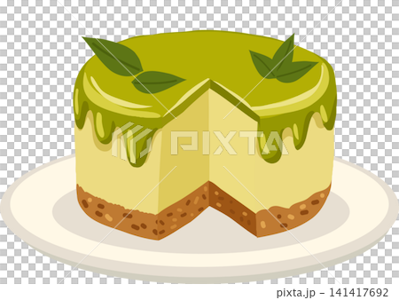 Matcha cheesecake for dessert lovers shown on a white plate Matcha cheesecake for dessert lovers shown on a white plate 141417692