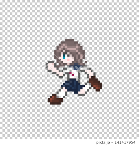A female student in a summer sailor uniform, rendered in pixel art. A female student in a summer sailor uniform, rendered in pixel art. 141417954