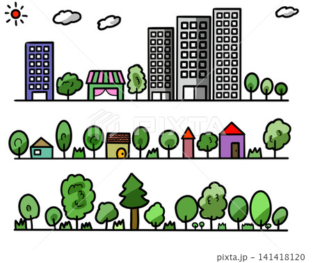 イラスト素材 シンプルな街並みのイラスト イラスト素材 シンプルな街並みのイラスト 141418120
