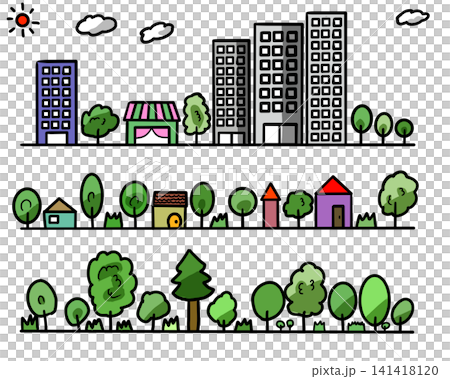 イラスト素材 シンプルな街並みのイラスト イラスト素材 シンプルな街並みのイラスト 141418120