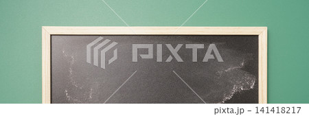 Empty chalkboard banner chalk dust frame 141418217