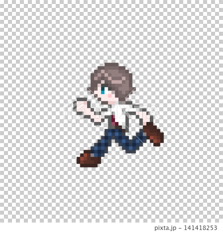 A male student in a summer uniform running in pixel art. A male student in a summer uniform running in pixel art. 141418253