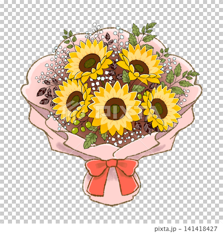 ひまわりの花束 夏のフラワーブーケ(ピンクの包装紙) ひまわりの花束 夏のフラワーブーケ(ピンクの包装紙) 141418427