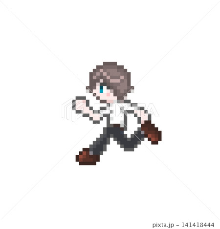 ドット絵の走る夏服制服姿の男子学生 ドット絵の走る夏服制服姿の男子学生 141418444