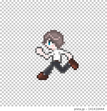 ドット絵の走る夏服制服姿の男子学生 ドット絵の走る夏服制服姿の男子学生 141418444