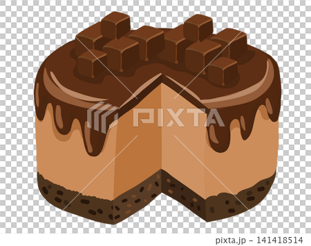 A rich chocolate caramel cake with cookie crust, creamy filling and glossy topping, 141418514