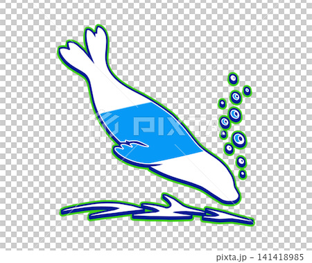 A vector illustration of a colorful seal diving with bubbles. A vector illustration of a colorful seal diving with bubbles. 141418985
