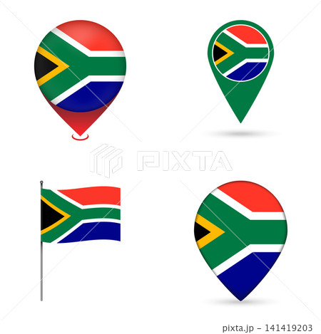 South Africa Flag Map Pin Icons Set Collection. South Africa Flag Map Pin Icons Set Collection. 141419203