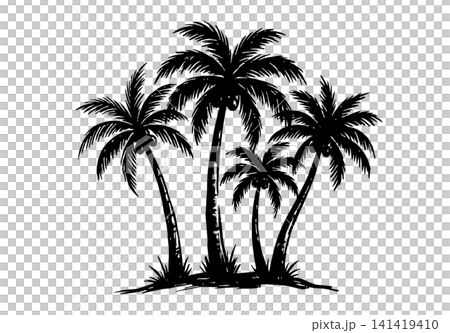 Drawn coconut tree silhouette design Drawn coconut tree silhouette design 141419410