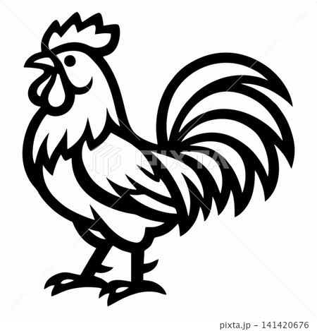 Black and white line art rooster vector icon Black and white line art rooster vector icon 141420676