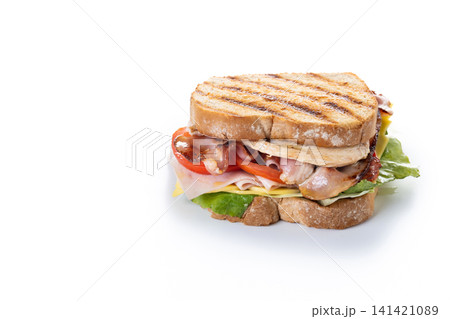 Grilled Club Sandwich isolated on white background 141421089