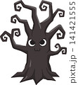 Cute Halloween Spooky Tree Character Illustration, Cartoon Pastel Dark Dead Tree, Minimalist Haunted Forest Wooden Element Isolated for Autumn Holiday Design 141421555