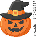 Cute Halloween Pumpkin with Witch Hat Illustration, Cartoon Pastel Jack O Lantern, Minimalist Spooky Season Carved Pumpkin Element Isolated for Autumn Holiday Design 141421557