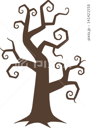 Cute Halloween Spooky Tree Illustration, Cartoon Pastel Brown Dead Tree, Minimalist Haunted Forest Wooden Element Isolated for Autumn Holiday Design 141421558