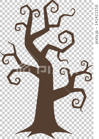 Cute Halloween Spooky Tree Illustration, Cartoon Pastel Brown Dead Tree, Minimalist Haunted Forest Wooden Element Isolated for Autumn Holiday Design 141421558
