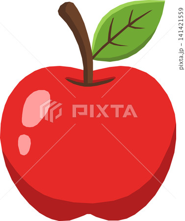 Cute Red Apple Fruit Illustration, Cartoon Fresh Sweet Red Apple with Green Leaf, Minimalist Healthy Food Element Isolated for Kids Education and Packaging Design 141421559