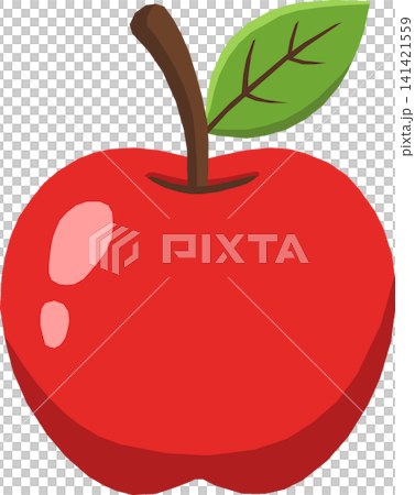 Cute Red Apple Fruit Illustration, Cartoon Fresh Sweet Red Apple with Green Leaf, Minimalist Healthy Food Element Isolated for Kids Education and Packaging Design 141421559