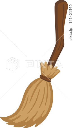 Cute Witch Broom Illustration, Cartoon Pastel Magic Broomstick, Minimalist Spooky Halloween Flying Broom Element Isolated for Autumn Holiday Design 141421560