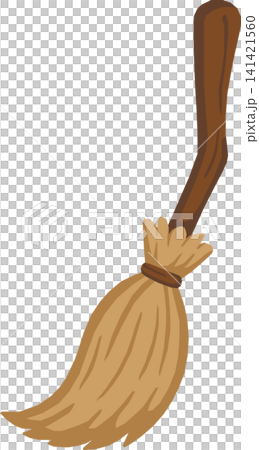 Cute Witch Broom Illustration, Cartoon Pastel Magic Broomstick, Minimalist Spooky Halloween Flying Broom Element Isolated for Autumn Holiday Design 141421560