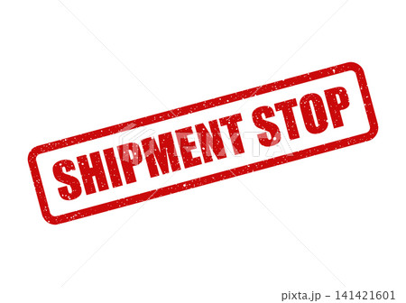 Red rectangular grunge stamp impression clearly indicating a specific shipment stop status for logistical operations Red rectangular grunge stamp impression clearly indicating a specific shipment stop status for logistical operations 141421601
