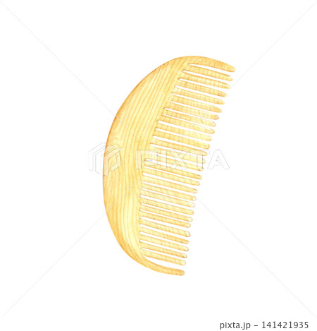 Hand drawn watercolor wooden comb. Illustration isolated on white background. Can be used for postcard, label, scrapbook and other printed products 141421935