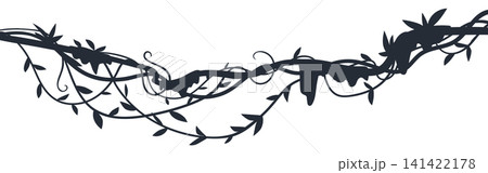 Hanging vine border. Decorative horizontal climbing vine border flat vector illustration. Botanical divider isolated on white background Hanging vine border. Decorative horizontal climbing vine border flat vector illustration. Botanical divider isolated on white background 141422178