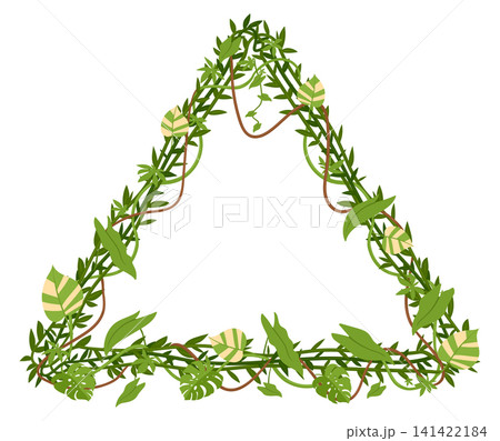 Triangle leaf frame. Triangular frame made of tropical leaves and climbing vines flat vector illustration. Botanical geometric border isolated on white background Triangle leaf frame. Triangular frame made of tropical leaves and climbing vines flat vector illustration. Botanical geometric border isolated on white background 141422184