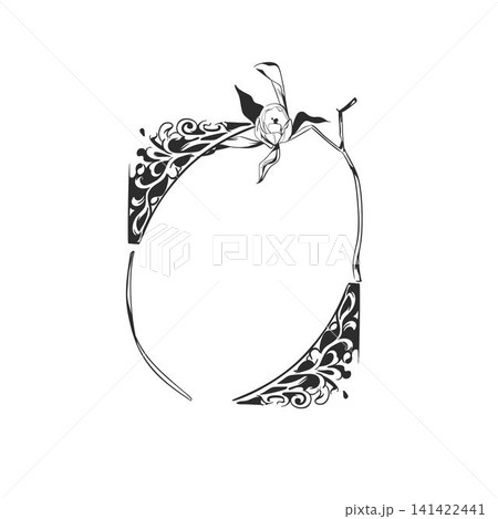 Hand drawn vector abstract outline,graphic,line vintage celebration ornament art nouveau frame in drawing elegant style.Elegant decoration vintage outline design isolated. Floral ornament border 141422441