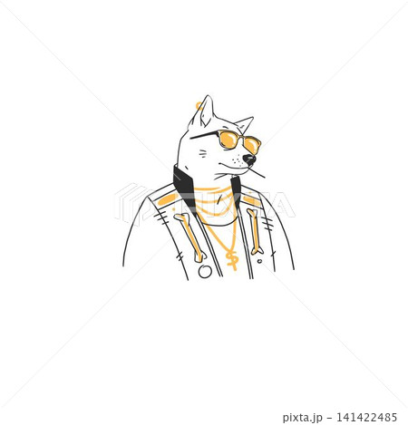 Hand drawn vector abstract graphic line collection with doodle cute funny cartoon dog characters.Vector illustration of funny cartoon adorable cat in trendy style. Line icon pet print. 141422485