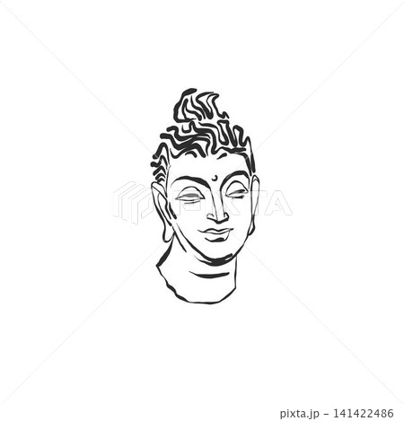 Continuous one line drawing of a abstract Buddha face silhouette for traditional and fashion design. Minimalist art style. Editable stroke. Doodle hand drawn vector illustration Continuous one line drawing of a abstract Buddha face silhouette for traditional and fashion design. Minimalist art style. Editable stroke. Doodle hand drawn vector illustration 141422486