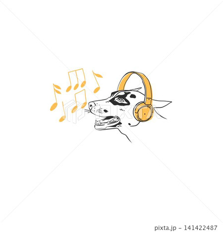 Hand drawn vector abstract graphic line collection with doodle cute funny cartoon dog characters.Vector illustration of funny cartoon adorable cat in trendy style. Line icon pet print. 141422487
