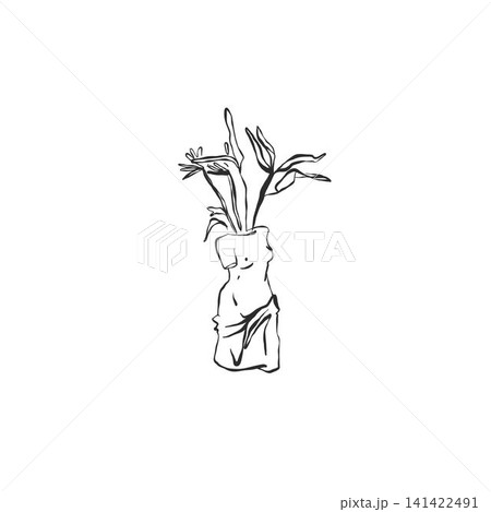 Continuous line drawing of graphic abstract plant in pot silhouette for beauty and fashion design. Minimalist art style. Editable stroke. Doodle hand drawn vector illustration Continuous line drawing of graphic abstract plant in pot silhouette for beauty and fashion design. Minimalist art style. Editable stroke. Doodle hand drawn vector illustration 141422491