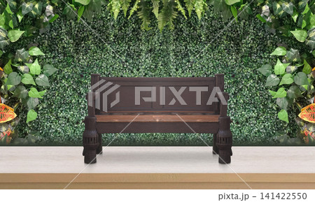 front view old brown wooden chair on wooden floor , nature wall background, isolated, object, decor, vintage, retro, copy space 141422550