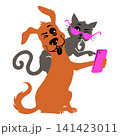 funny dog and cat taking selfie together with mobile 141423011