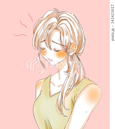 暑そうなタンクトップの女性 汗だく 暑そうなタンクトップの女性 汗だく 141423017