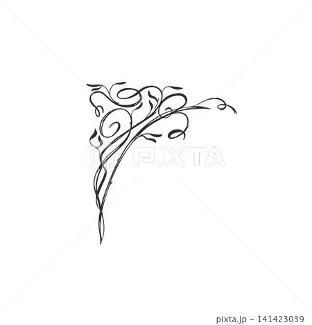 Hand drawn vector abstract outline,graphic,line vintage art ornament floral frame corner in calligraphic elegant modern style.Ornate floral vintage outline design concept.Vector frame elements. 141423039