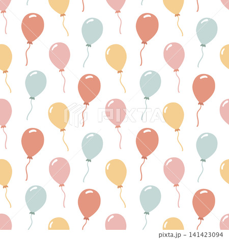 Seamless pattern with colorful air balloons. Cute vector illustration for birthday, party, holiday, baby shower, wrapping paper, textile design. Simple repeating background for kids. Seamless pattern with colorful air balloons. Cute vector illustration for birthday, party, holiday, baby shower, wrapping paper, textile design. Simple repeating background for kids. 141423094