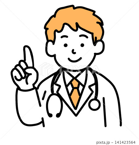 指差しで説明する男性医師のイラスト(手描き) 141423564