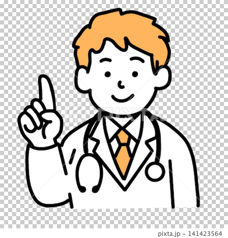 指差しで説明する男性医師のイラスト(手描き) 141423564