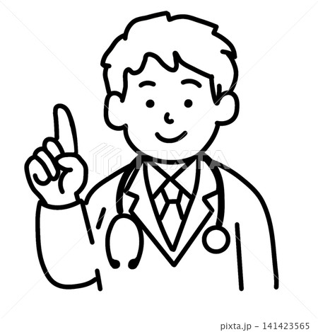 指差しで説明する男性医師のイラスト(手描き) 141423565