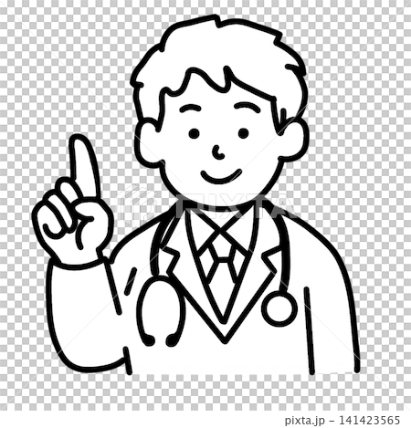 指差しで説明する男性医師のイラスト(手描き) 141423565