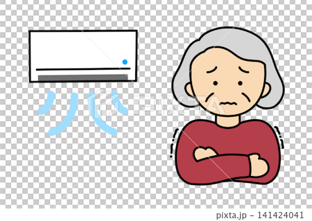 An illustration of a senior woman feeling cold from the air conditioner. An illustration of a senior woman feeling cold from the air conditioner. 141424041
