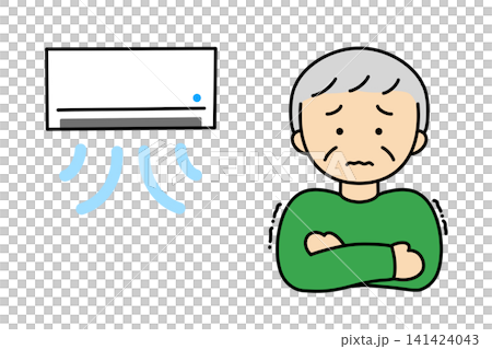 An illustration of an old man who is feeling cold because of the air conditioner. An illustration of an old man who is feeling cold because of the air conditioner. 141424043