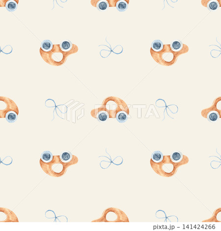 Watercolor toy car seamless pattern. Baby boy illustration on a beige background. Ideal for textile, fabric, wrapping paper and kids background. Watercolor toy car seamless pattern. Baby boy illustration on a beige background. Ideal for textile, fabric, wrapping paper and kids background. 141424266